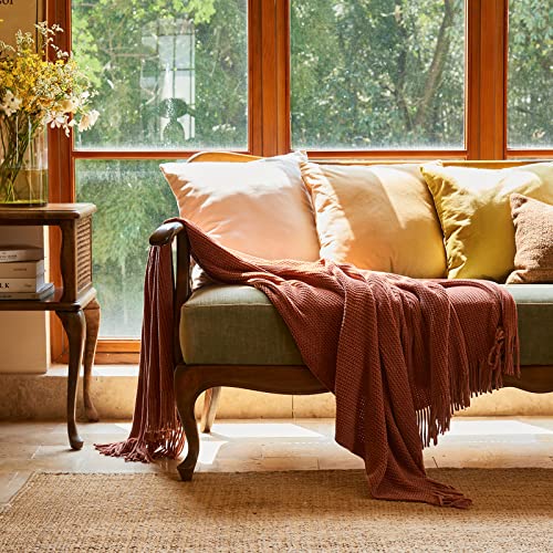Lifein Throw Blanket For Couch-Soft Boho Throw Blanket,Cozy Knit Farmhouse Chenille Throw,Small Knitted Lightweight Blanket&Throws For Bed,Chair,Sofa,Home Decor,Women,Man,Spring(Orange/Rust,50*60In) #TOP1