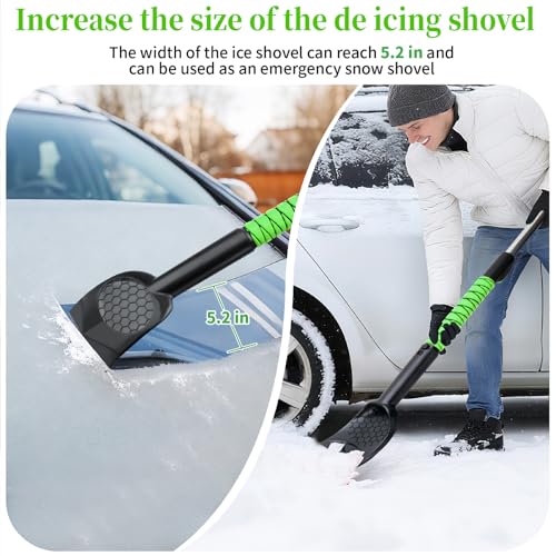 45.6\" Ice Scraper and Snow Brush for Car Windshield [Silicone Bristles] ,3-in-1 Extendable Emergency Snow Shovel with Ergonomic Foam Grip and 360° Pivoting Brush Head for Christmas, Car Auto Truck SUV - Thumbnail 6