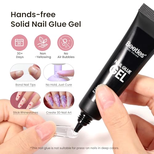 Image of Beetles Gel Nail Kit Short Almond, with Dehydrator and Primer, 576Pcs Half Matte Etch-X Gel Nail Tips Solid Nail Glue Mini Lamp Acrylic Tips Easy DIY Extension Set Gift for Women