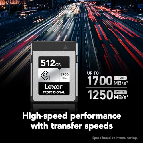 Image of Lexar 512GB Professional Silver SE CFexpress Type B Memory Card, for Photographers, Videographers, Up to 1700 /1250 MB /s, 8K Video (LCXEXSE512G-RNENU)