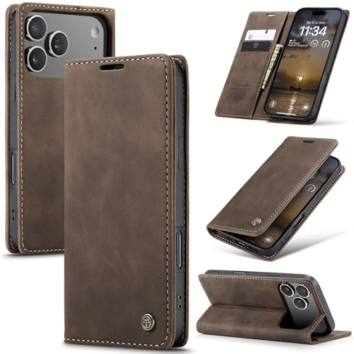 Azororo Funda para iPhone 17 Pro MAX 5G PU Cuero Premium, Tapa Libro Estuche Flip Case, Tarjetas/Billetera, Soporte Plegable y Cierre Magnético Carcasa para iPhone 17 Pro MAX  Café