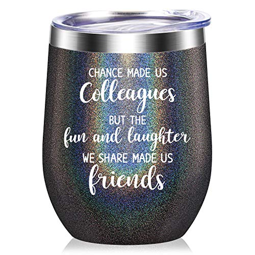 Chance Made Us Colleagues - Coworker Gifts for Women and Men - Coworker Leaving, Going Away, Goodbye, Job, Appreciation, Friendship, Birthday Gifts for Coworkers -12 oz Wine Tumbler - Glitter Charcoal