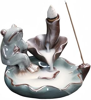 Ceramic Waterfall Incense Burner, Frog Porcelain Lotus Censer for Home Decor & Office Desk Decor