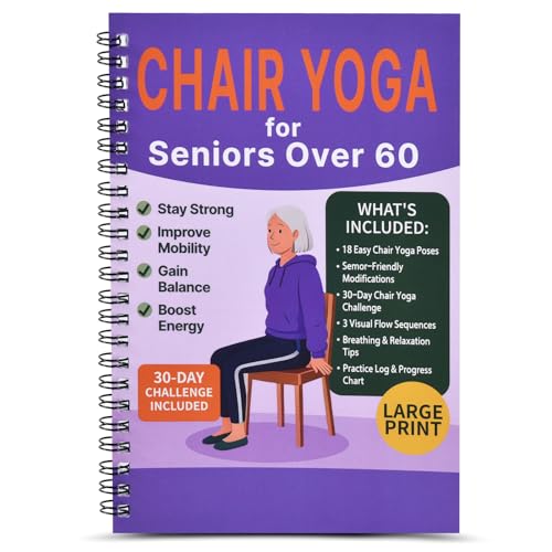 Chair Yoga for Seniors Over 60 Book & Chart – 30-Day Challenge, Gentle Seated Yoga Guide, Chair Yoga for Weight Loss & Flexibility, Senior Chair Exercises for Women & Men，Top Choice for Family Gifts (Purple)