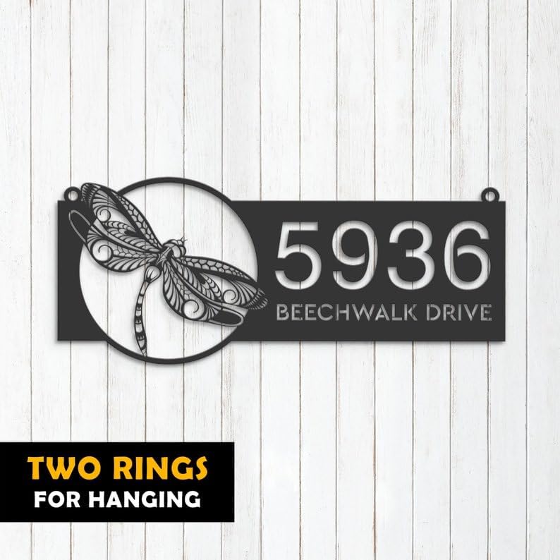 Personalized Metal Address Signs for Houses Dragonfly 8x8" Hanging Address Plaque Garden Stake House Warming Gifts for New Home
