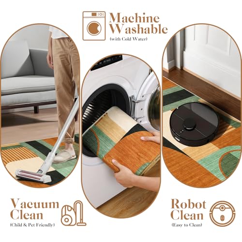 Tapete Boho Geométrico Verde Multi 5'x7' Lavable miniatura 6