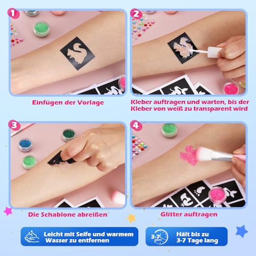 Bledras Glitzer Tattoo Set Kinder, 42 Farben Temporary Glitter Tattoos – Ansicht 6
