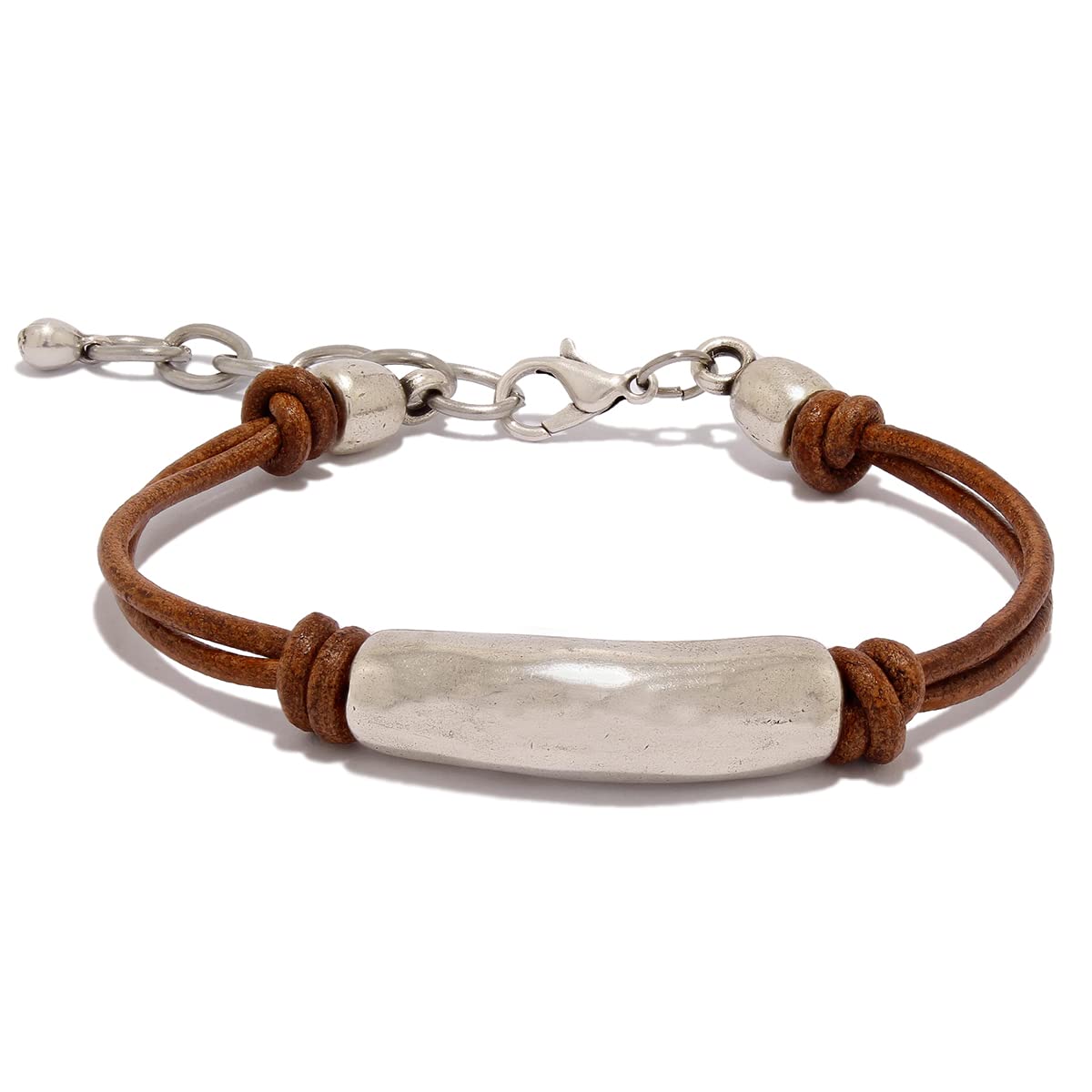 Pulsera de cuero para mujer hecho por Intendenciajewels – Hecho a mano - Pulsera bohemia - Joyas para mujer - Pulsera de cuero y plata - Pulsera ajustable de 16-19,5 cm.