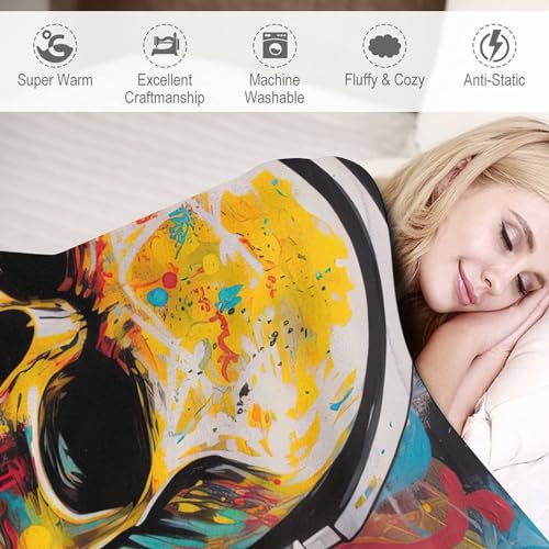 Couverture crâne graffiti polelle chaude contre le froid pour canapé et lit - 5
