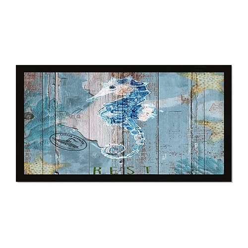 Vie marine hippocampe décoration murale océan tableau cadre bois vieilli