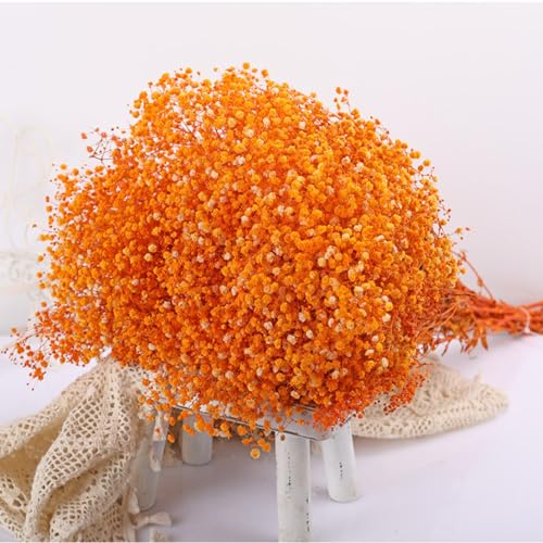Ramo de flores secas Babys Breath 17 pulgadas naranja miniatura 3