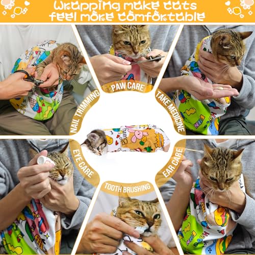 Image of AIERSA Cat Wrap for Cutting Nails and Grooming, Cat Restraint Wrap for Nail Clipping, Self-Adhesive Fabric Cat Swaddle Burrito Wrap for Nail Trimming, Cat Grooming Supplies