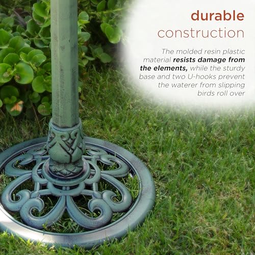 Image of Alpine Corporation 33 inch Tall Outdoor Lotus Birdbath Yard Statue, Stunning Garden Accent to Attract Birds - Durable Polypropylene Construction for Patio, Deck, or Yard, Green