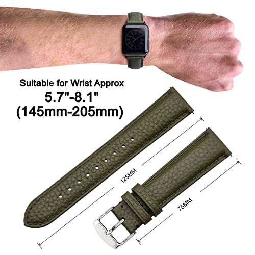 Image of ANNEFIT Watch Band 20mm, Quick Release Textured Padded Leather Straps with Silver Buckle for Men and Women (Army Green)