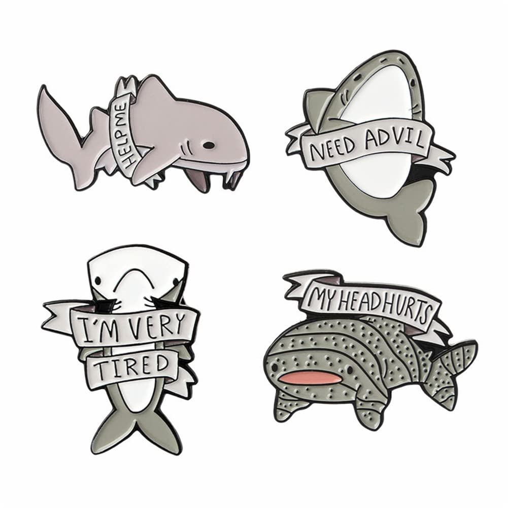4pcs Cute Cartoon Animal Underwater World Shark Whale Puffer Fish Brooches Pins Hat Bag Badge Enamel Lapel Pin Gifts jewelry for Kids friends
