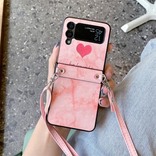 Coque Samsung Galaxy Z Flip 3 5G rigide avec cordon rétro rose