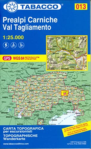 Prealpi Carniche. Val Tagliamento. Carta topografica in scala 1:25.000. Ediz. italiana, inglese, francese e tedesca: 013