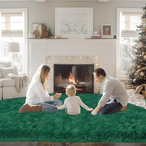 8x10 Rugs for Living Room, Large Fluffy Dark Green Area Rugs for Bedroom, Soft Carpet Shag Kids Room Rug, Non-Slip Fuzzy Rugs Indoor (8ft x 10ft, Dark Green)