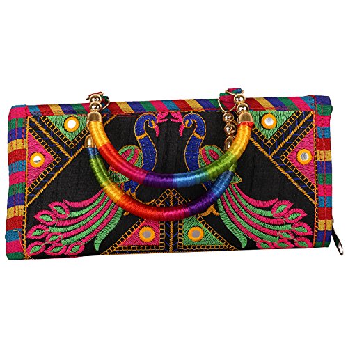 Image of Craft Trade Clutch Bags for Women Rajasthani Jaipuri Embroidered Mirror Work Ethnic Hand Bags and Clutches for Ladies Purse for Girls - 13x25 Cms