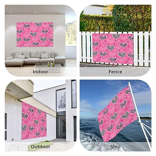 Drapeau rose en forme de cœur 1,2x1,8 m en polyester avec œillets