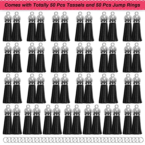 keychain tassels bulk paxcoo small tassels for jewelry making 50pcs leather tassel keychain charms with 50pcs jump rings for diy key chain craft black