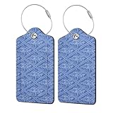 1 paquete de etiquetas de equipaje con estampado floral de diamantes en azul bígaro para maletas, de cuero sintético, con protección de privacidad, artículos esenciales de viaje.