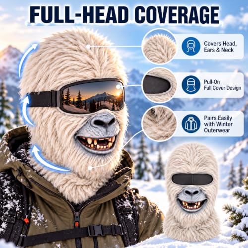 3D Printed Animal Winter Face Mask, Realistic Full Head Balaclava，Gorilla-A - image 3