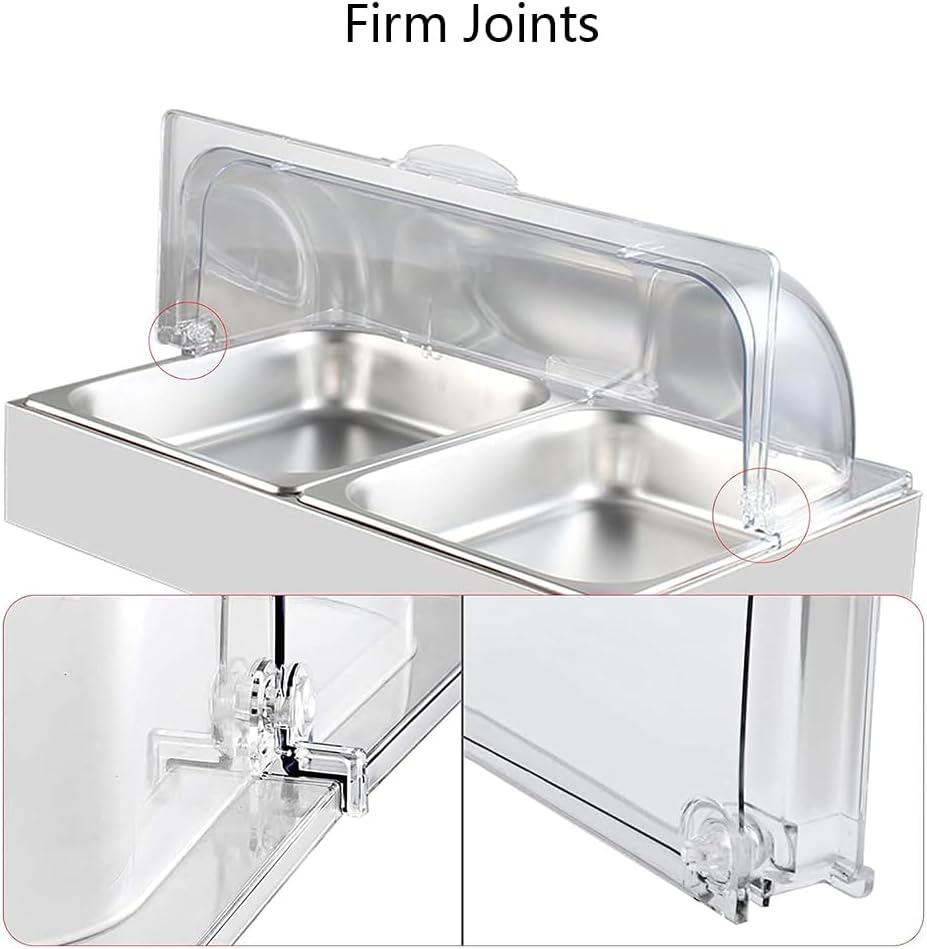 Full Size Chafing Dish Cover, Pack of 2, Clear Plastic Roll Top Display Cover for Bakery and Desserts, Rectangular