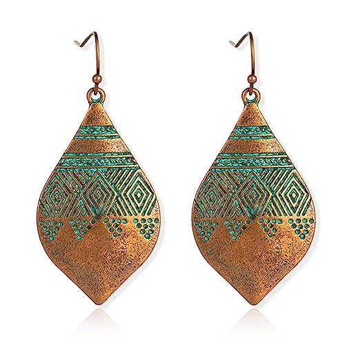 Unique Bohemian National Style Earrings For Women Girls Handmade Retro Boho Grave Teardrop Dangle Drop Statement Earrings Vintage Creative Jewelry Gifts