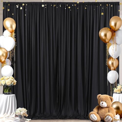 3×3m Noir Rideau de Fond de fête, 2 Panneaux 1,5 m × 3m Anti - Rides Doux Soyeux Polyester Photo Toile de Fond décor Mariage Anniversaire Douche bébé...