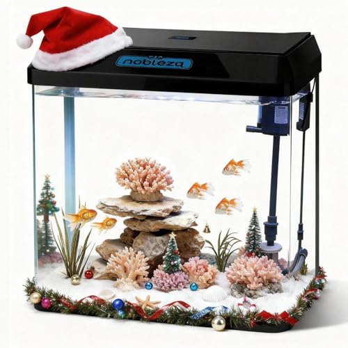 Nobleza - Acuario 30L con Filtro Integrado y Luz LED, Pecera de Cristal Completa para Peces, Acuario de Iniciación para Hogar y Oficina - Negro