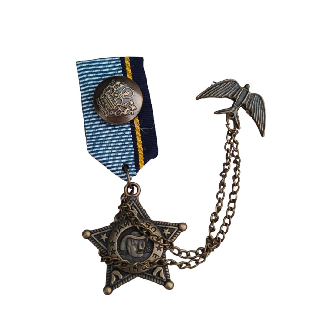 Luxury Vintage Nautical Captain Star Wing Golden With Hanging Double Chain Brooch (Gold) Brass For Men And Boys-image-0