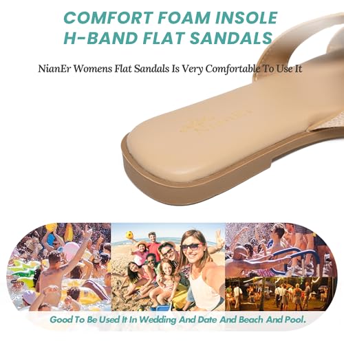 Image of NianEr Womens Microfiber Leather Memory Foam H Sandals Summer Shoes Slides | Flat, Comfortable, Slip On, Dressy, Dress, Beach, Vacation, Designer, Comfy, Casual, Bridal, Church, Boho, Office, Work