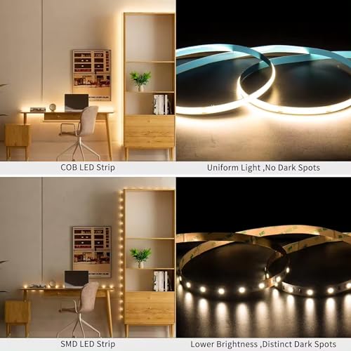Image of Nortek Tisya 10 Meter Runs On 24V Warm White Cob Led Strip Lights Power Rated 12W /M 480 Led Light Per Meter LED Lights for Home, Bedroom, Living Room, TV, Diwali