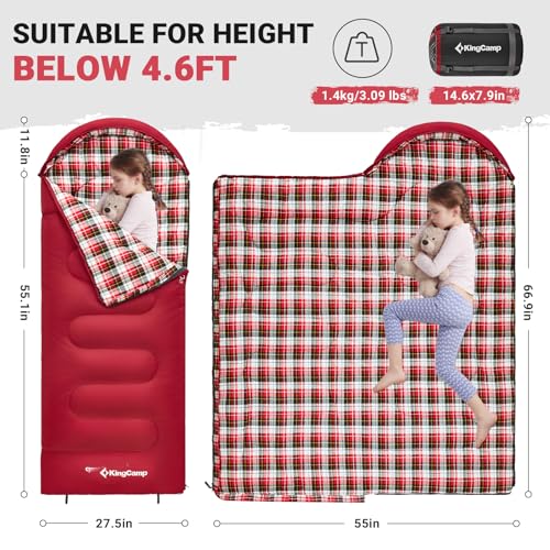 KingCamp Kids Sleeping Bag Flannel Lined Cold Weather 3-4 Season Sleeping Bag for Teens Youth Child Boys Girls Camping Hiking Backpacking, Water Repellent Lightweight & Compact - Image 3
