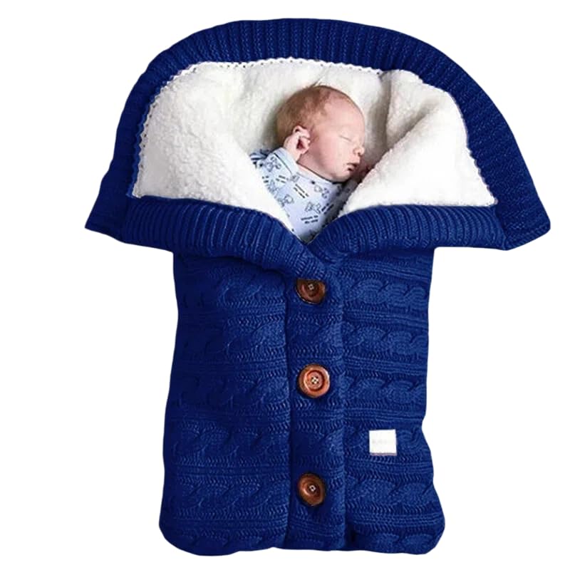 baby fleece knitted pram blanket set with pillow, soft cuddle blanket for newborn girls and boys, pink baby accessories for 0-12 months, 68 x 40 cm (Royal blue)