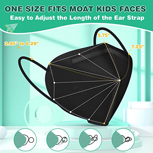 Image of XDX Kids KN95 Masks for Children, 50 Pack Individually Wrapped Black Disposable Face Masks, 5 Layers KN95 Mask for Kids, Breathable & Comfortable, Filter Efficiency ≥95%