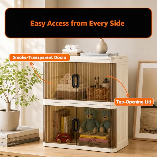 Image of Amazon Basics Plastic Storage Cabinet with Dual Front Doors, Multi-Purpose Organizer for Home, Kitchen & Kids Room, Durable & Lightweight (Medium Size, 2 pic)