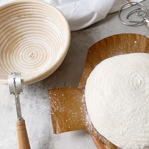 Image of Dimpola Banneton Bread Proofing Basket Banneton Basket Set Sourdough Proofing Basket Round Proofing Bowls Handmade Rattan Baskets and Liners (Oval & Round Baking Set)