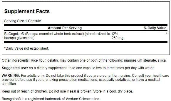 Bacopa Monnieri Extract 250 mg