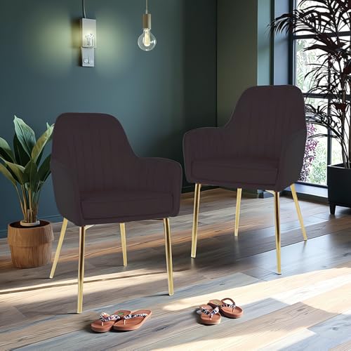 Image of Set of 2 Accent Chair for Living Room | Modern Armchair in Soft Velvet Fabric with Sturdy Legs | Premium Chair for Home Living Room Bedroom Restaurent | (Gold Legs, Black)