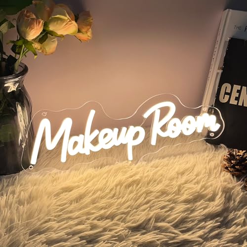 Image of Makeup Room Neon Sign For Spa Beauty Room Nail Brows Lashed Salon Studio LED Wall Art Decor For Business Stores Logo Barber Shops Led Word Indoor Custom Neon Lights 5V USB Powered Warm White 40x13.5cm