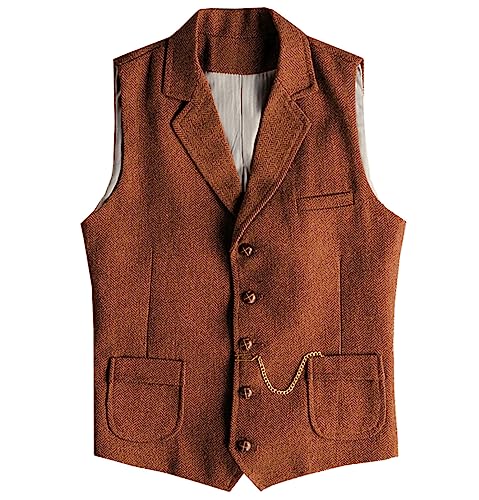 Image of Men's Tweed Suit Vest Western Herringbone Wool Casual Waistcoat for Groomsman