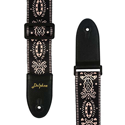 Dulphee Guitar Strap Vintage Printed Adjustable Polyester Shoulder Strap - Suitable For Bass, Electric & Acoustic Guitars #TOP4