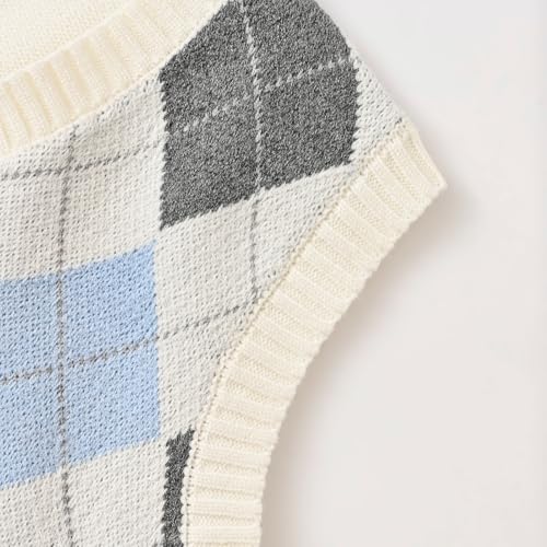 Image of Women's Sweater Vest,Y2K Sleeveless Pattern Preppy Style Knitted Crop Tank Top for Girl