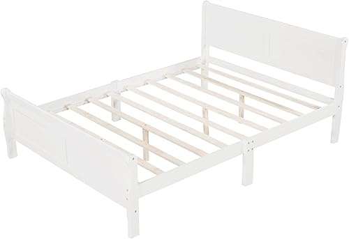 Miniatura 7 de Harper & Bright Designs Base de cama de madera de plataforma matrimonial con cabecera y estribo, cama de trineo con soporte de listones de madera