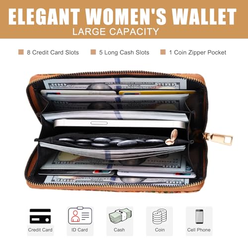 Women's Wallet, Leather Large Capacity Zipper Wallets, Paisley Vintage Wood Grain Zip Around Wallets for Women, RFID Blocking Credit Card Holder Phone Clutch Wallet (Paisley)3