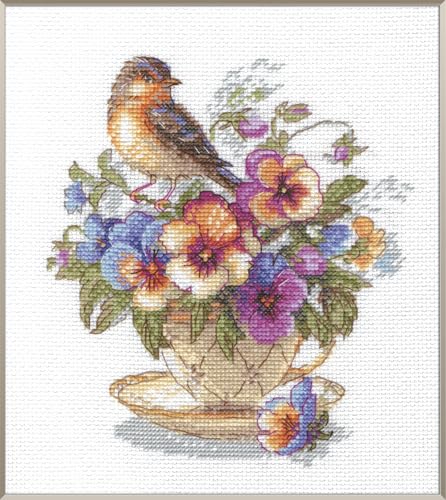 Aine - Tea Blossom A1025, kits de punto de cruz de animales 6¼ x 7, kits de punto de cruz para principiantes y avanzados, kit de punto de cruz para adultos, kit de bordado floral