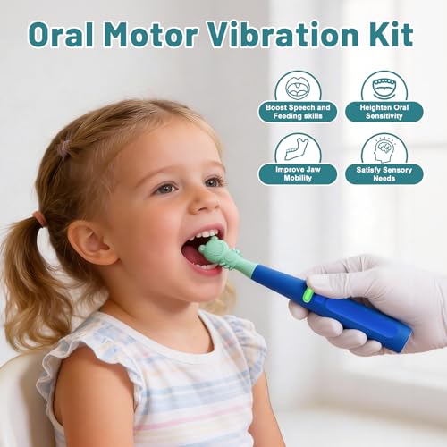 Oral Sensory Vibration Tool Oral Motor Sensory Stimulation Kit with 8 Textured Silicone Heads, 3 Vibration Modes for Autism, Speech Therapy, Self Feeding Stimulation & Calm Sensory Needs - Blue - Image 3
