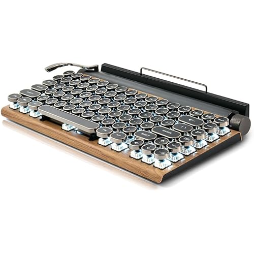 7KEYS Typewriter Keyboard Wireless Retro Style, Vintage Classical Mechanical Keyboard with Bluetooth for IPAD PC/Laptop Mac/Phone (Wood)